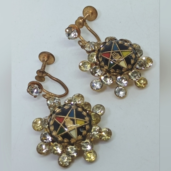 * vintage OEA Order of the Eastern Star screwback earrings - Picture 2 of 6
